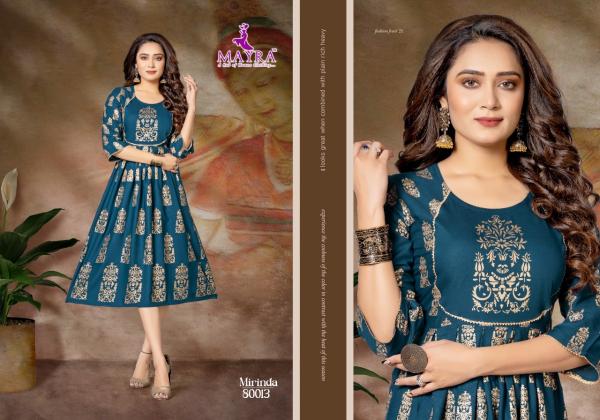 Mayra Mirinda Rayon Gold Print Designer Kurti Collection